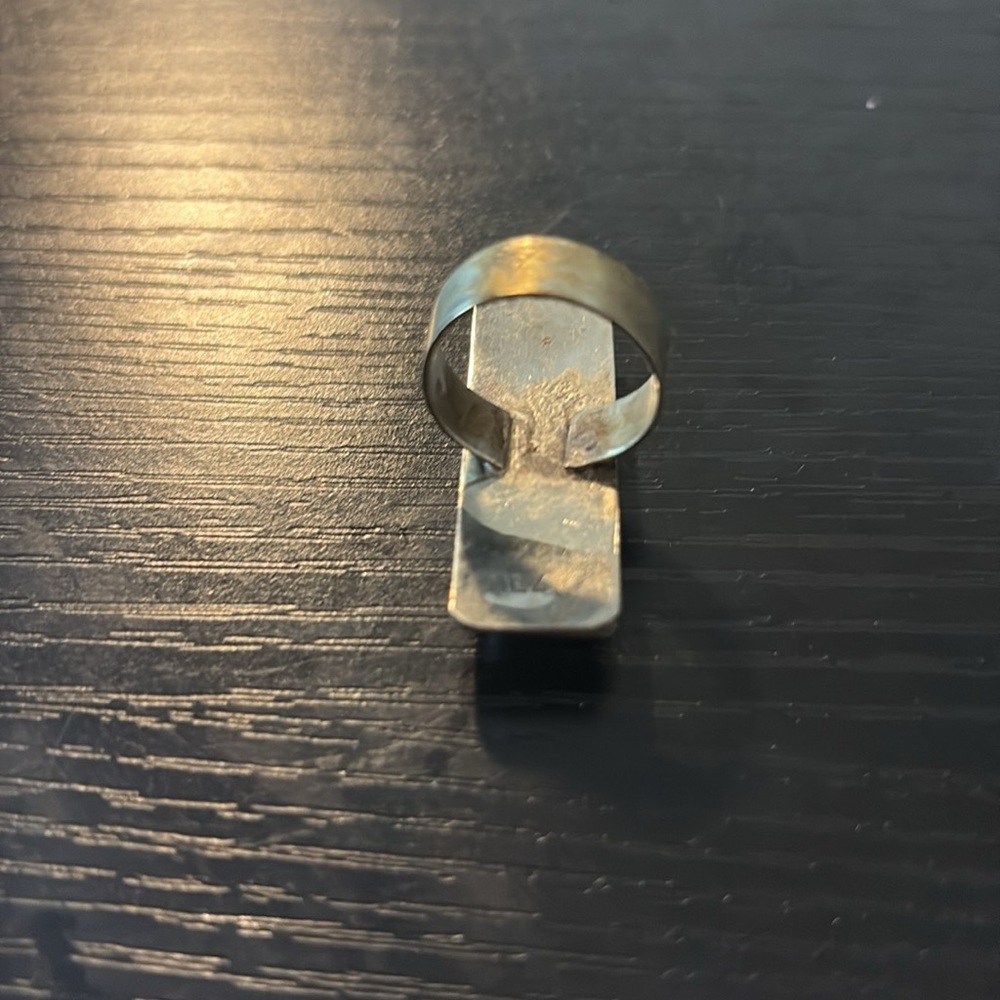 Silver Ring Synthetic Turquoise Rectangle Stone S… - image 5